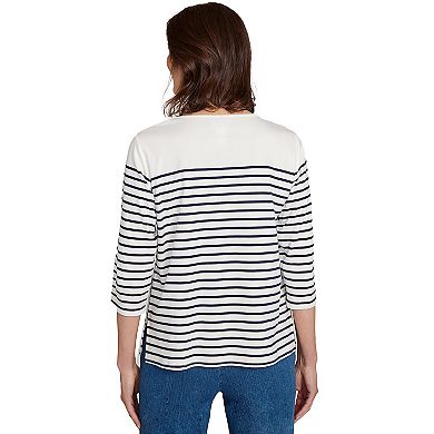 Petite Alfred Dunner Sunflower Neckline Striped Top
