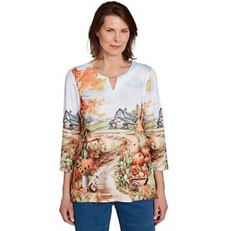 Petite Alfred Dunner Farm Landscape Harvest Top
