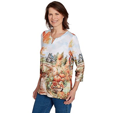 Petite Alfred Dunner Farm Landscape Harvest Top