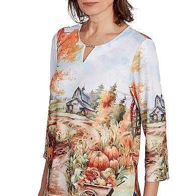 Petite Alfred Dunner Farm Landscape Harvest Top