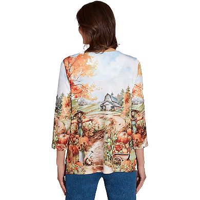 Petite Alfred Dunner Farm Landscape Harvest Top