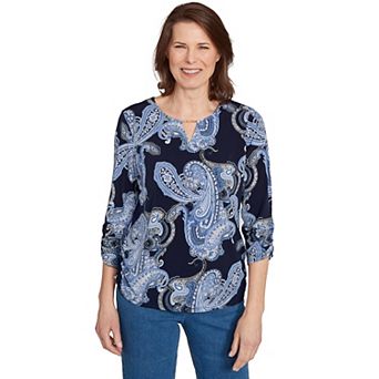 Petite Alfred Dunner Puff Print Paisley Gold Foil Top