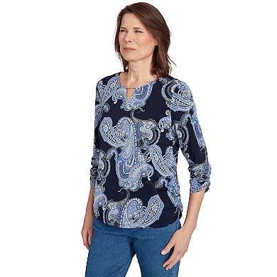 Petite Alfred Dunner Puff Print Paisley Gold Foil Top