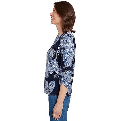 Petite Alfred Dunner Puff Print Paisley Gold Foil Top