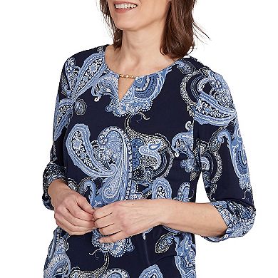Petite Alfred Dunner Puff Print Paisley Gold Foil Top