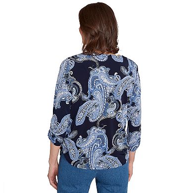 Petite Alfred Dunner Puff Print Paisley Gold Foil Top