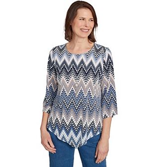 Petite Alfred Dunner Puff Print Textured Chevron Top