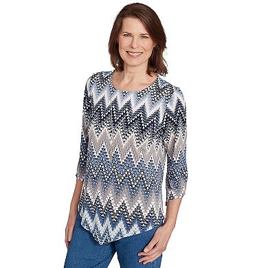 Petite Alfred Dunner Puff Print Textured Chevron Top