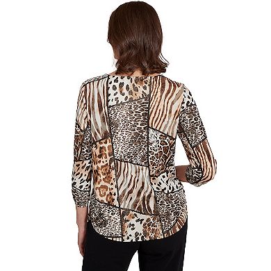 Petite Alfred Dunner Puff Print Animal Colorblock Top