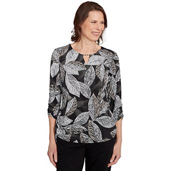 Petite Alfred Dunner Puff Print Leaf Top