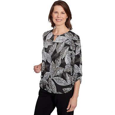 Petite Alfred Dunner Puff Print Leaf Top