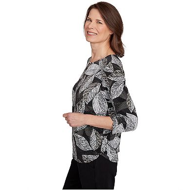 Petite Alfred Dunner Puff Print Leaf Top