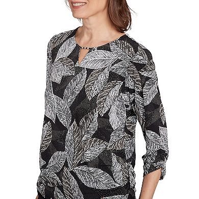 Petite Alfred Dunner Puff Print Leaf Top