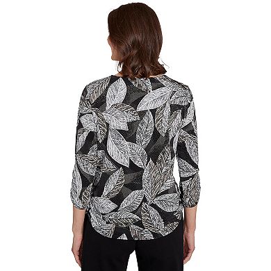 Petite Alfred Dunner Puff Print Leaf Top