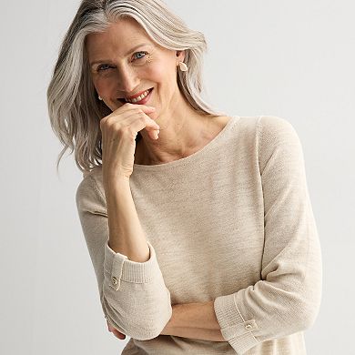 Women's Croft & Barrow® Boatneck Button Tab Sleeve Pullover Sweater