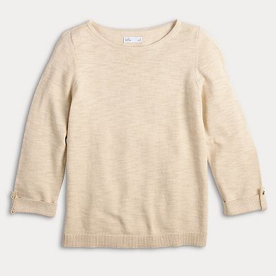 Women's Croft & Barrow® Boatneck Button Tab Sleeve Pullover Sweater