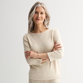 Women's Croft & Barrow® Boatneck Button Tab Sleeve Pullover Sweater