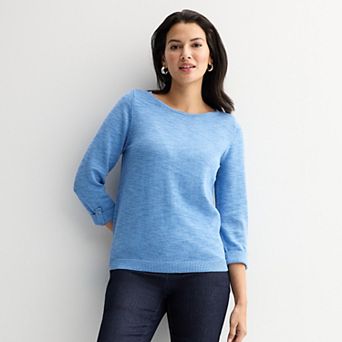 Women's Croft & Barrow® Boatneck Button Tab Sleeve Pullover Sweater