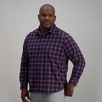Big & Tall Haggar® Long Sleeve Performance Button-Down Plaid Shirt