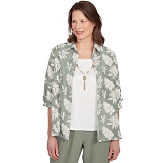Petite Alfred Dunner Soutache Leaf Two in One Top with Necklace