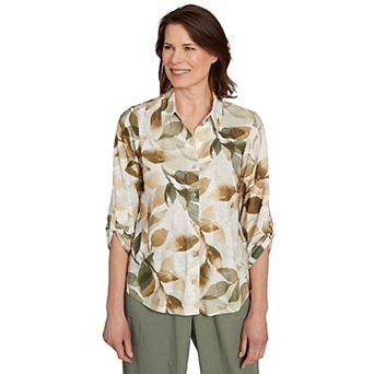 Petite Alfred Dunner Knit Leaf Button Front Top