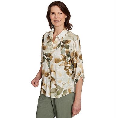 Petite Alfred Dunner Knit Leaf Button Front Top