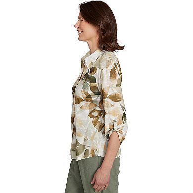 Petite Alfred Dunner Knit Leaf Button Front Top