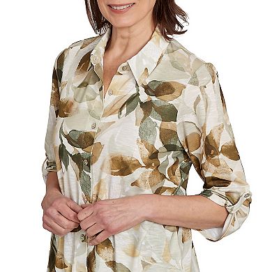 Petite Alfred Dunner Knit Leaf Button Front Top