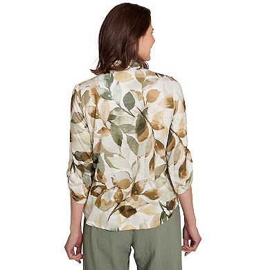 Petite Alfred Dunner Knit Leaf Button Front Top