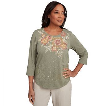 Petite Alfred Dunner Scattered Sequin Floral Neck Top