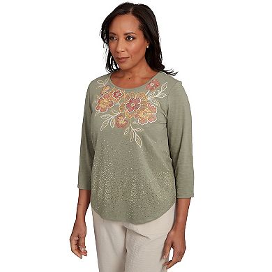 Petite Alfred Dunner Scattered Sequin Floral Neck Top