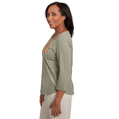 Petite Alfred Dunner Scattered Sequin Floral Neck Top