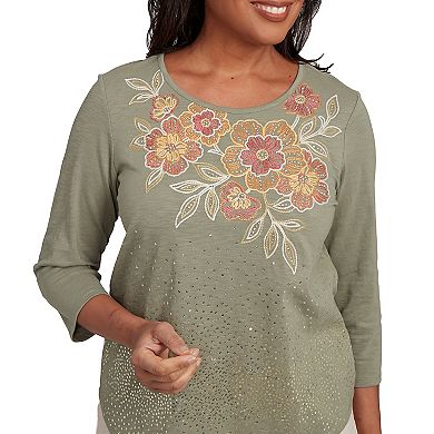 Petite Alfred Dunner Scattered Sequin Floral Neck Top