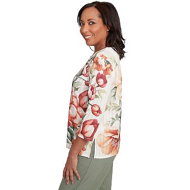 Petite Alfred Dunner Dramatic Floral Beaded Splitneck Top
