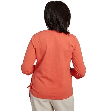 Petite Alfred Dunner Floral Embroidered Side Tie Ruching Top