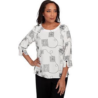 Petite Alfred Dunner Geometric Floral Soutache Embroidered Top