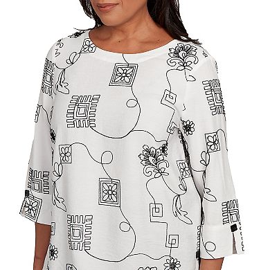 Petite Alfred Dunner Geometric Floral Soutache Embroidered Top