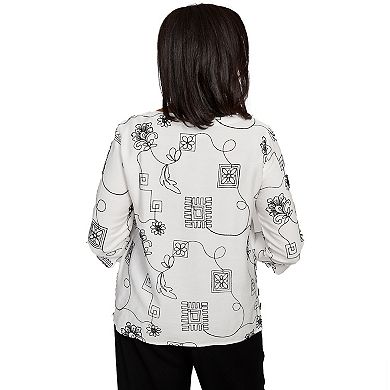 Petite Alfred Dunner Geometric Floral Soutache Embroidered Top