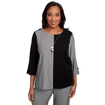 Petite Alfred Dunner Center Sliced Top With Necklace