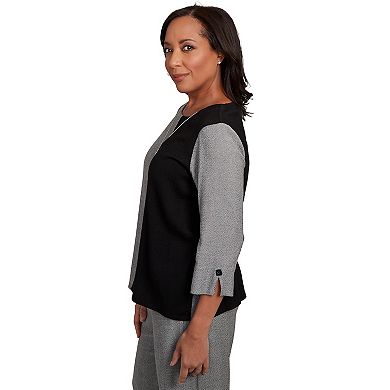 Petite Alfred Dunner Center Sliced Top With Necklace