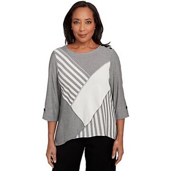 Petite Alfred Dunner Diagonal Spliced Stripe Top