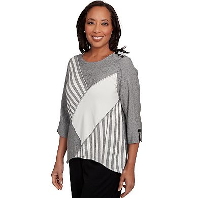Petite Alfred Dunner Diagonal Spliced Stripe Top