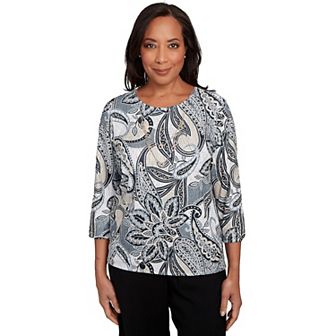 Petite Alfred Dunner Reversible Paisley Top with Necklace