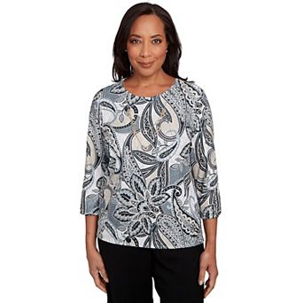 Petite Alfred Dunner Reversible Paisley Top with Necklace