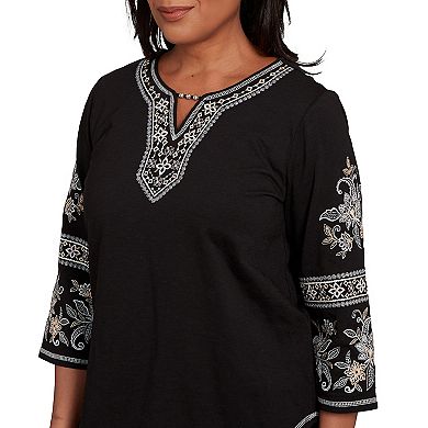 Petite Alfred Dunner Beaded Neck Embroidered Sleeve Top