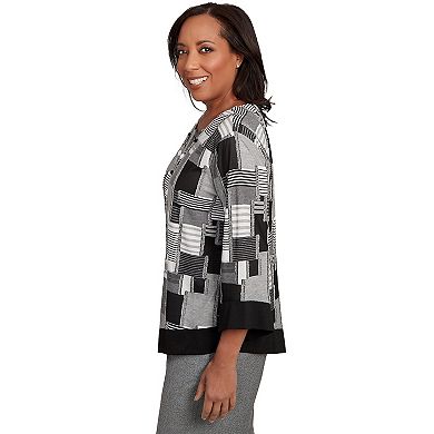 Petite Alfred Dunner Patchwork Solid Black Trim Top