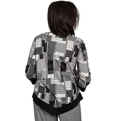 Petite Alfred Dunner Patchwork Solid Black Trim Top