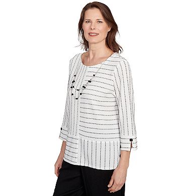 Petite Alfred Dunner Splice Textured Stripe Top with Necklace