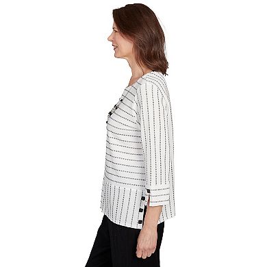 Petite Alfred Dunner Splice Textured Stripe Top with Necklace