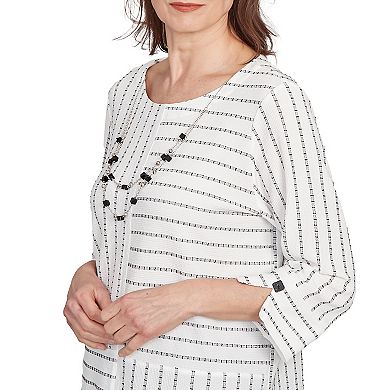 Petite Alfred Dunner Splice Textured Stripe Top with Necklace